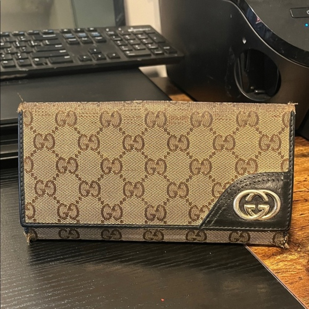 Gucci New Britt GG Canvas Continental Wallet Monogram Canvas with Leather Trim